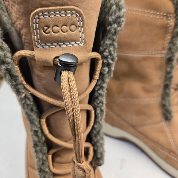 Ecco Hydromax Mid-Calf Tan Leather Water Resistant Toggle Lace-up Boots US 8-8.5 - Picture 3 of 10